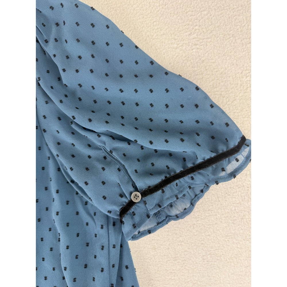 LOFT Blouse Womens Small Blue Clip Dot Pintuck Puff Sleeve Velvet Trim 593082 - Picture 10 of 11